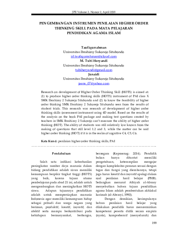 (PDF) Pengembangan instrumen penilaian Higher Order Thinking Skill ...