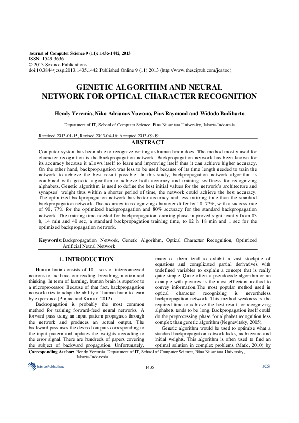 (PDF) Genetic Algorithm and Neural Network for Optical Character ...
