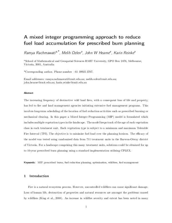 (PDF) A mixed integer programming approach to reduce fuel load ...