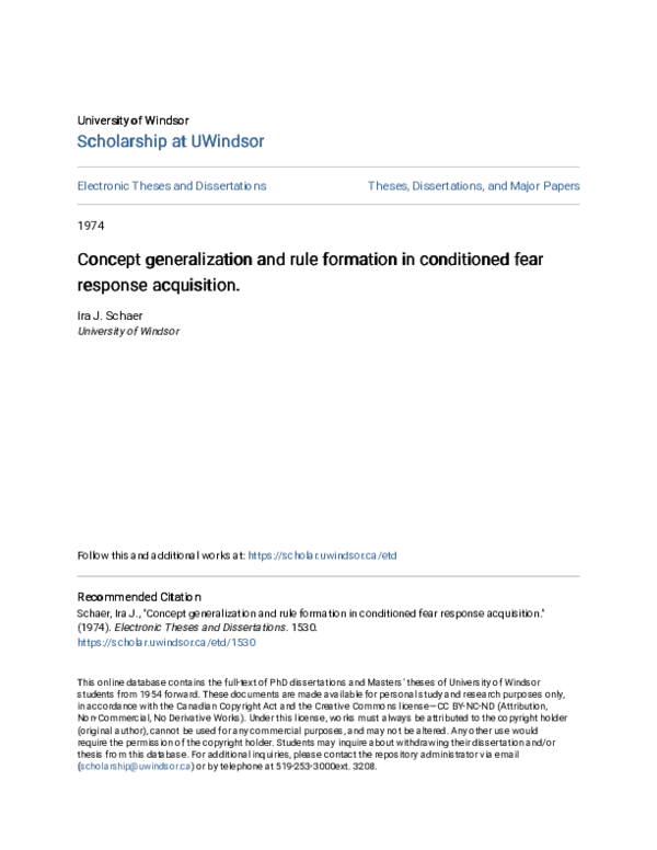 (PDF) Concept generalization and rule formation in conditioned fear ...