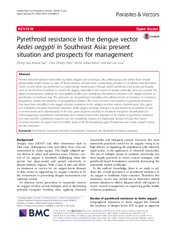 (PDF) Pyrethroid resistance in the dengue vector Aedes aegypti in ...
