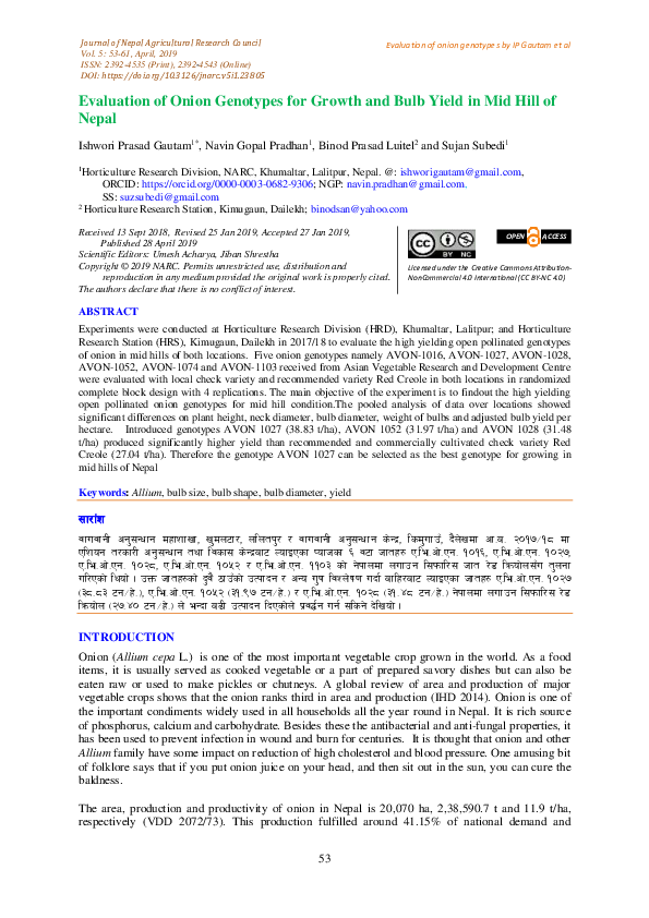 (PDF) Evaluation of Onion Genotypes for Growth and Bulb Yield in Mid ...