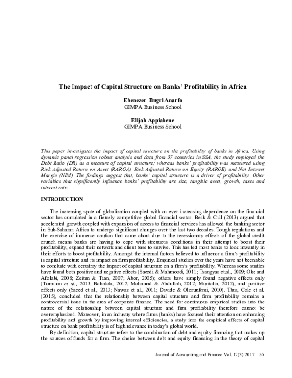 (PDF) The Impact of Capital Structure on Banks’ Profitability in Africa