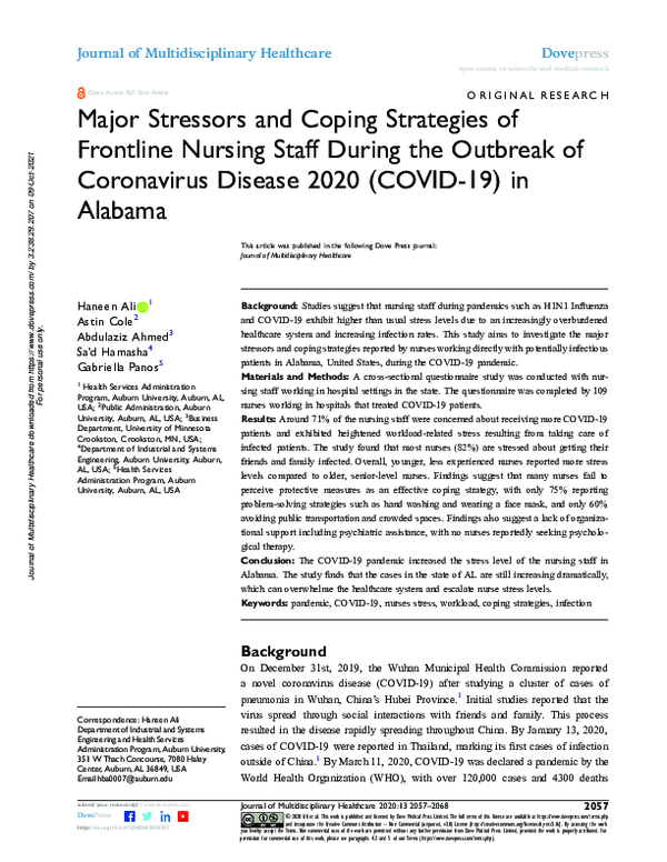 (PDF) Major Stressors and Coping Strategies of Frontline Nursing Staff ...