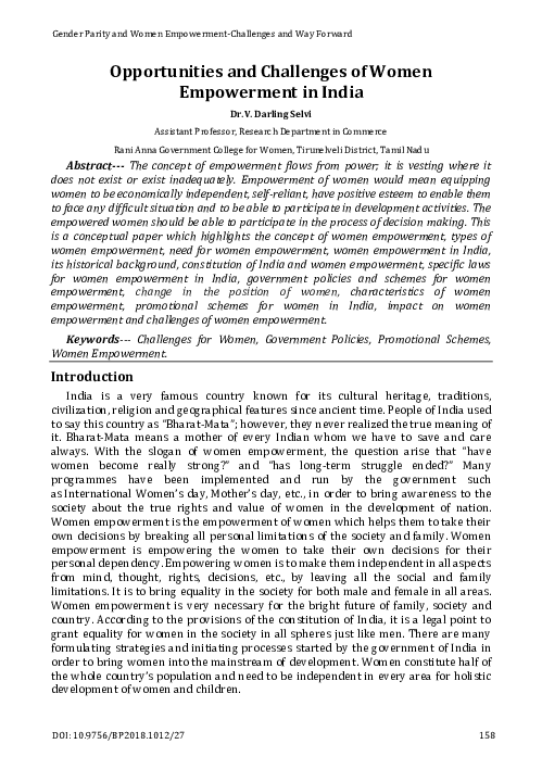 (PDF) Opportunities and Challenges of Women Empowerment in India