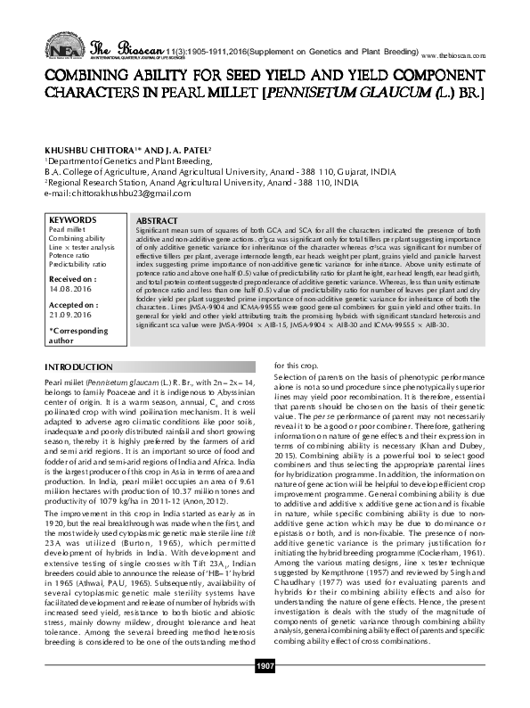 (PDF) Combining Ability for Seed Yield and Yield Component Characters ...