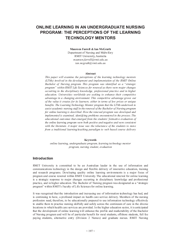 (PDF) Online Learning in an Undergraduate Nursing Program: The ...