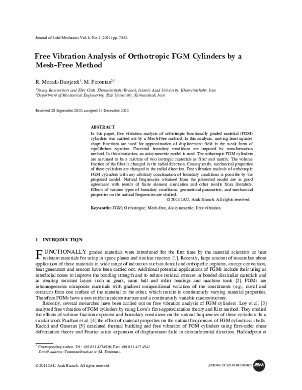 (PDF) Free Vibration Analysis of Orthotropic FGM Cylinders by a Mesh ...