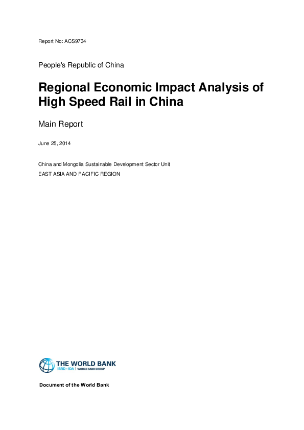(PDF) Regional Economic Impact Analysis of High Speed Rail in China ...