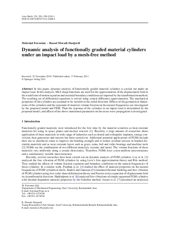 (PDF) Dynamic analysis of functionally graded material cylinders under ...