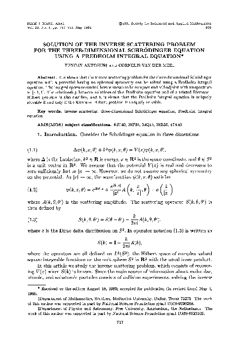(PDF) Solution of the Inverse Scattering Problem for the Three ...