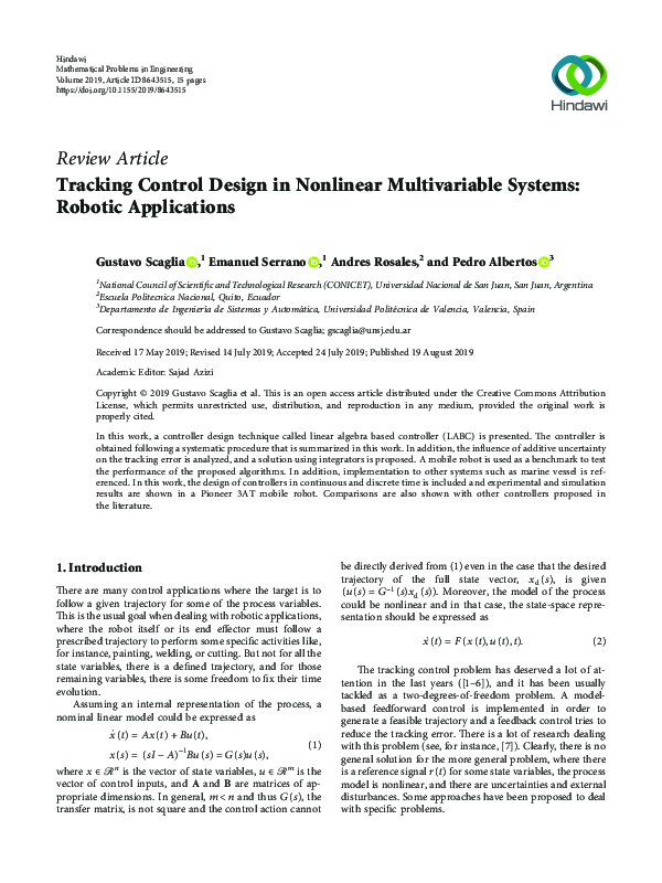 (PDF) Tracking Control Design in Nonlinear Multivariable Systems ...