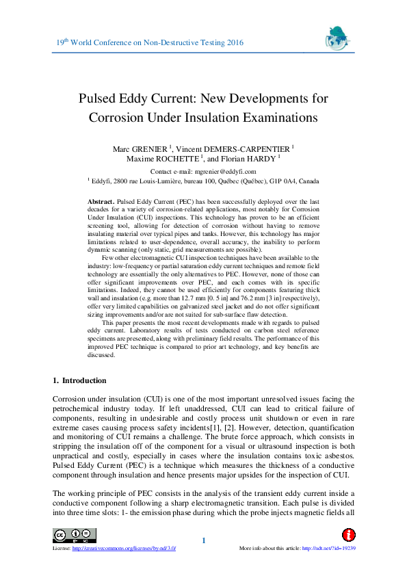 (PDF) Pulsed Eddy Current : New Developments for Corrosion Under ...