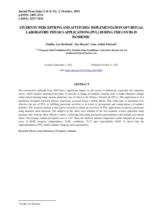 (PDF) Students' Perceptions and Attitudes: Implementation of Virtual ...