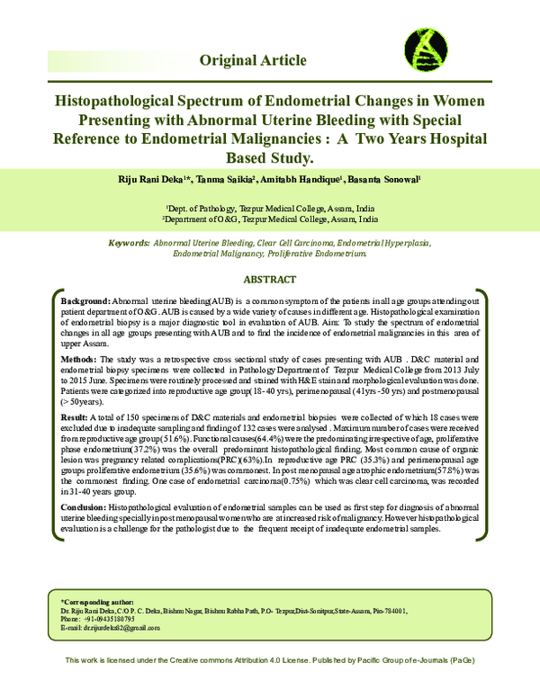 (PDF) Histopathological Spectrum of endometrial changes in women ...