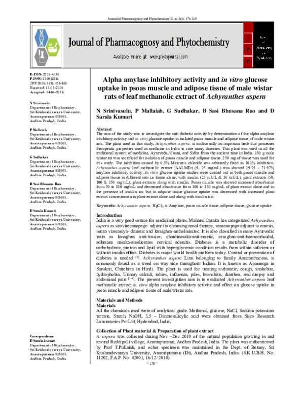 (PDF) Alpha amylase inhibitory activity and in vitro glucose uptake in ...