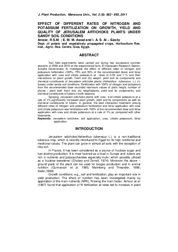 (PDF) Effect of different rates of nitrogen and potassium fertilizers ...