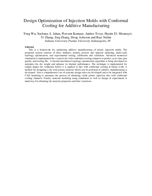 (PDF) Design Optimization of Injection Molds with Conformal Cooling for ...