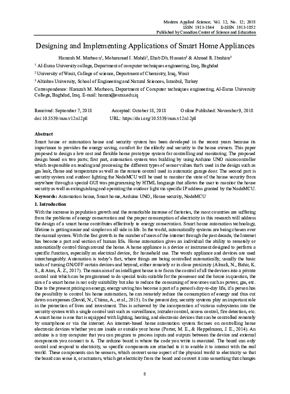 (PDF) Designing and Implementing Applications of Smart Home Appliances