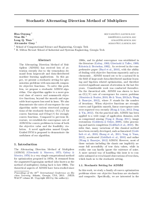 (PDF) Stochastic Alternating Direction Method of Multipliers
