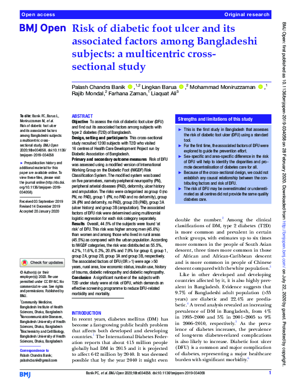 (PDF) Risk of diabetic foot ulcer and its associated factors among ...