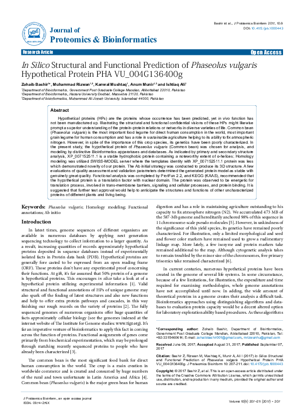 (PDF) In Silico Structural and Functional Prediction of Phaseolus ...