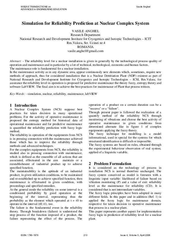 (PDF) Simulation for Reliability Prediction at Nuclear Complex System