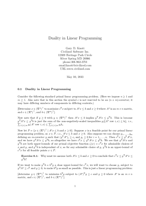 (PDF) Duality in Linear Programming