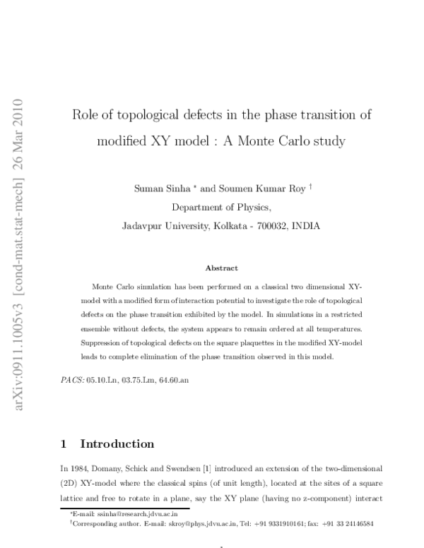 (PDF) Role of topological defects in the phase transition of