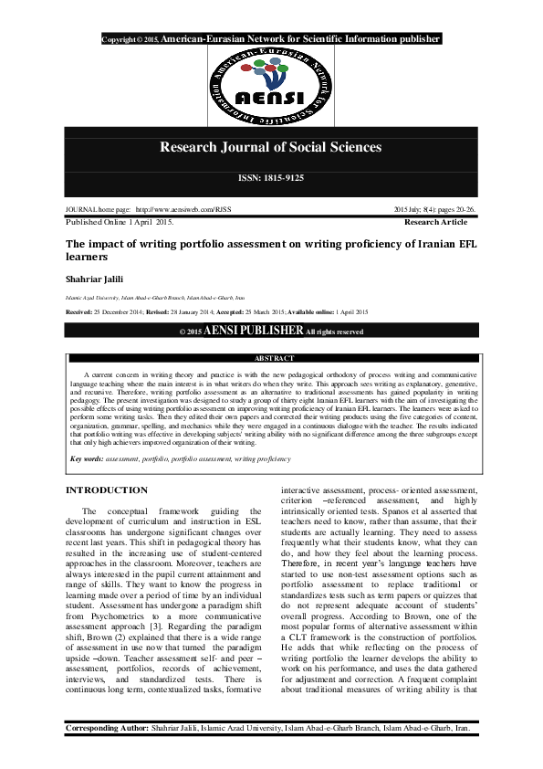 (PDF) The impact of writing portfolio assessment on writing proficiency ...