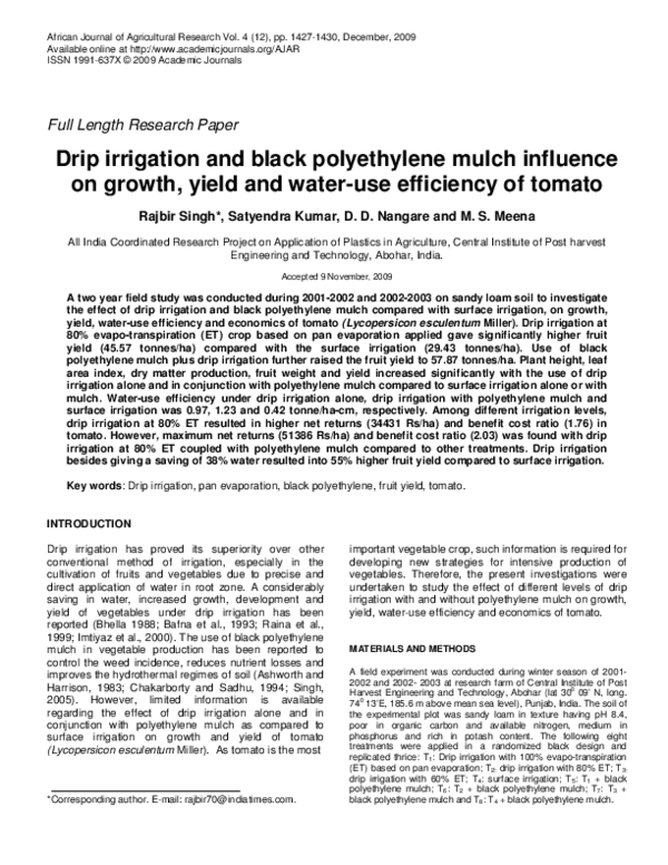 (PDF) Drip irrigation and black polyethylene mulch influence on growth ...