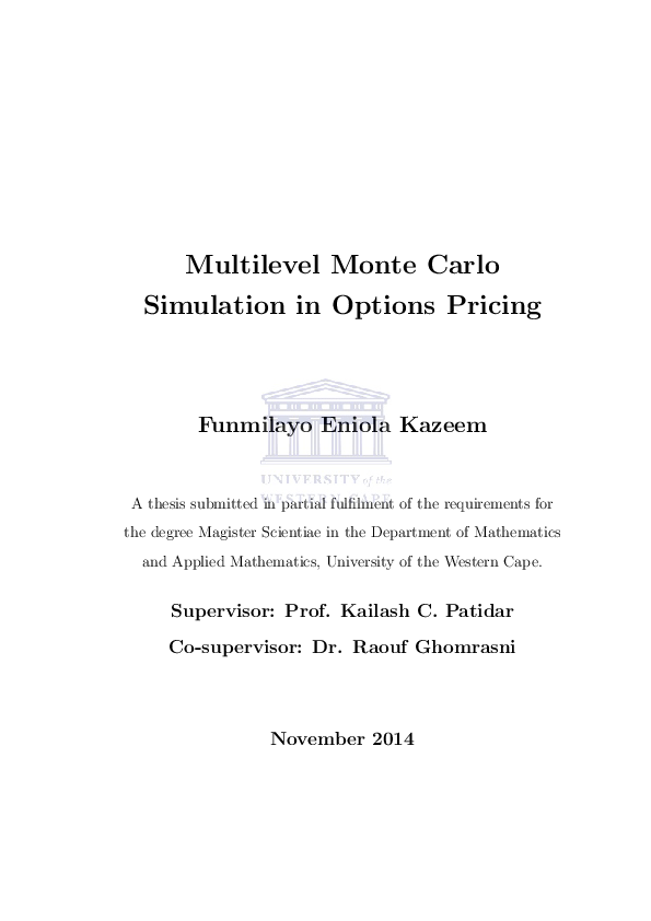 (PDF) Abstract Multilevel Monte Carlo Simulation in Option Pricing