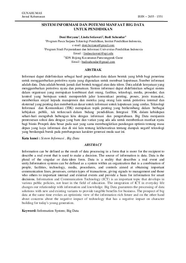 (PDF) Sistem Informasi Dan Potensi Manfaat Big Data Untuk Pendidikan