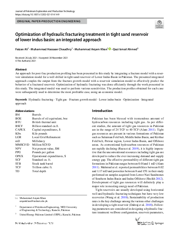 (PDF) Optimization of hydraulic fracturing treatment in tight sand ...