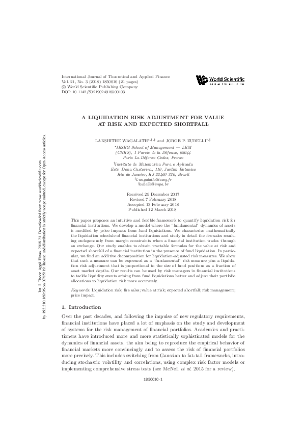 (PDF) A Liquidation Risk Adjustment for Value at Risk and Expected ...