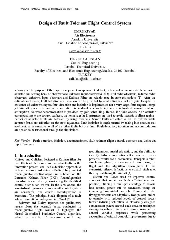 (PDF) Design of fault tolerant flight control system