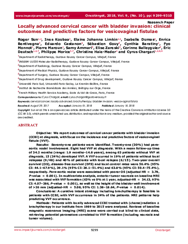 (PDF) Locally advanced cervical cancer with bladder invasion: clinical ...