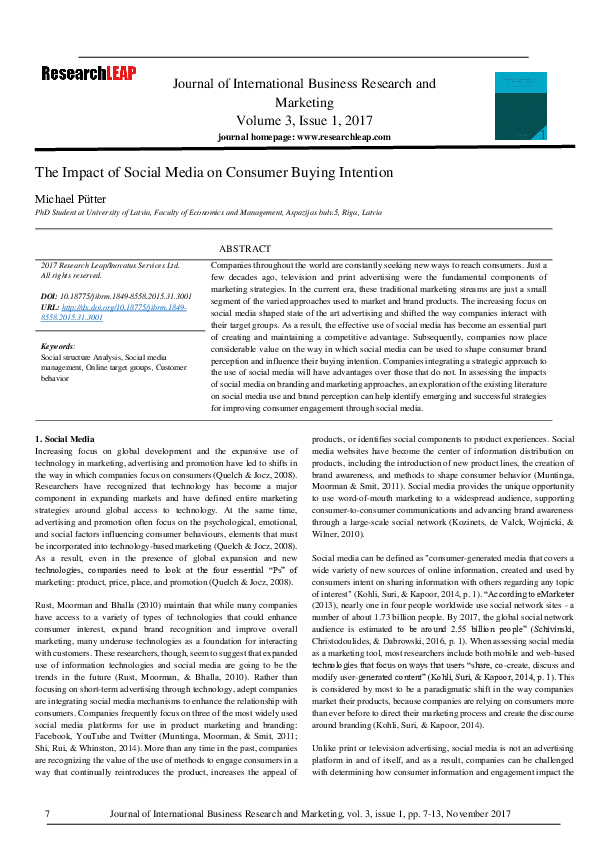 (PDF) The Impact of Social Media on Consumer Buying Intention
