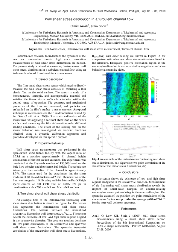 (PDF) Wall shear stress distribution in a turbulent channel flow