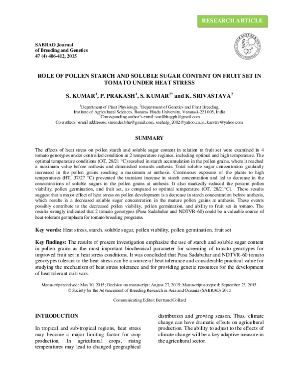 (PDF) Role of pollen starch and soluble sugar content on fruit set in ...