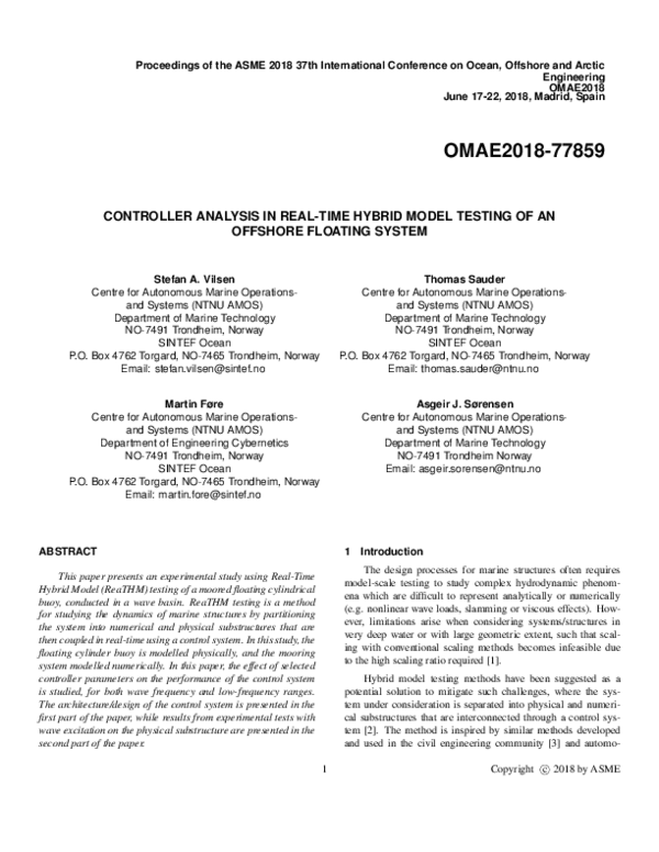 (PDF) Controller Analysis in Real-Time Hybrid Model Testing of an ...