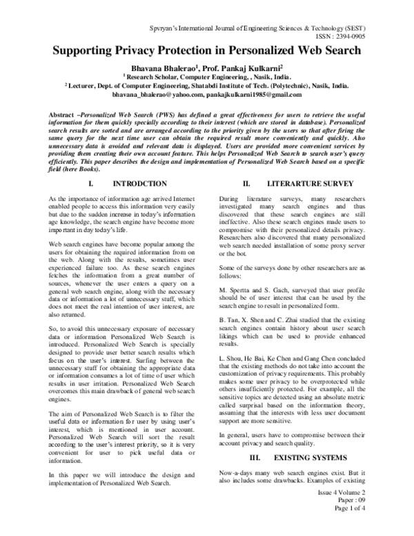 (PDF) Supporting Privacy Protection in Personalized Web Search