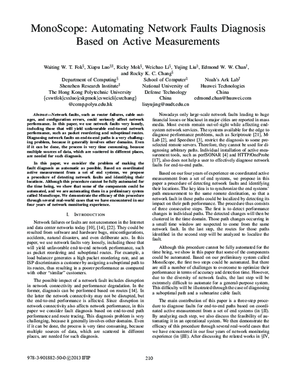 (PDF) MonoScope: Automating network faults diagnosis based on active ...