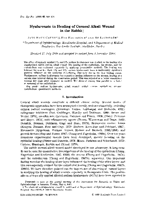 (PDF) Hyaluronate in healing of corneal alkali wound in the rabbit