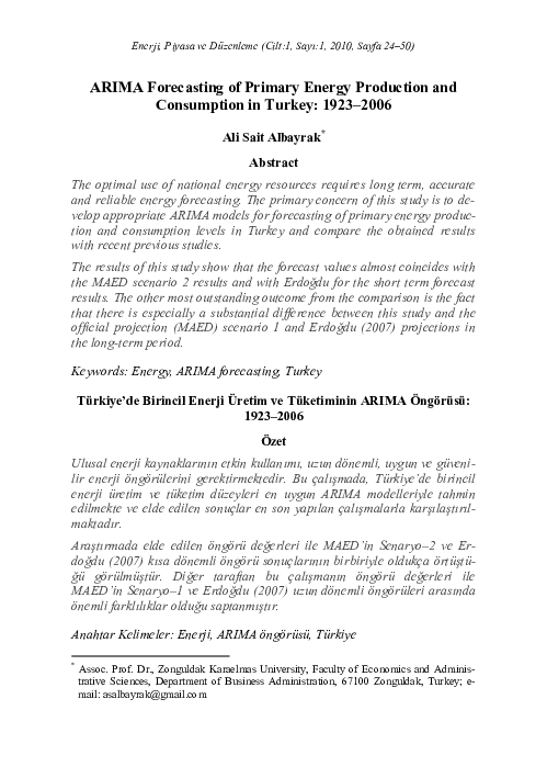 (PDF) ARIMA Forecasting of Primary Energy Production and Consumption in ...