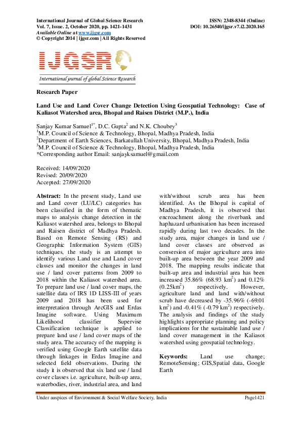 (PDF) Land Use and Land Cover Change Detection Using Geospatial ...