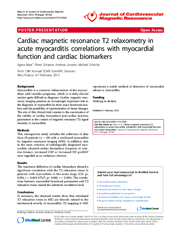 (PDF) Cardiac magnetic resonance T2 relaxometry in acute myocarditis ...