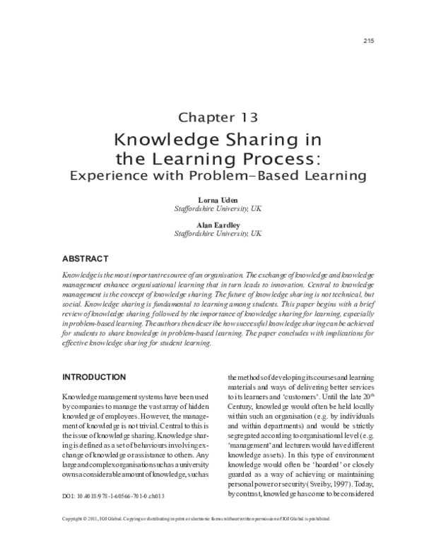 (PDF) Knowledge Sharing in the Learning Proces