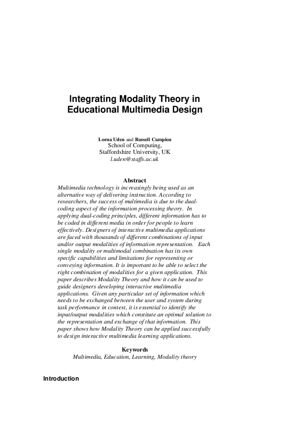 (PDF) Integrating Modality Theory in Educational Multimedia Design