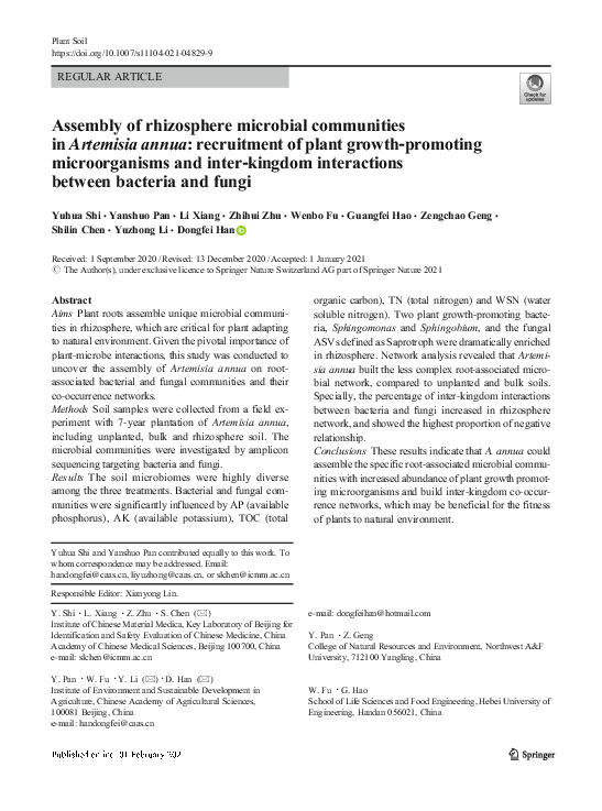 (PDF) Assembly of rhizosphere microbial communities in Artemisia annua ...